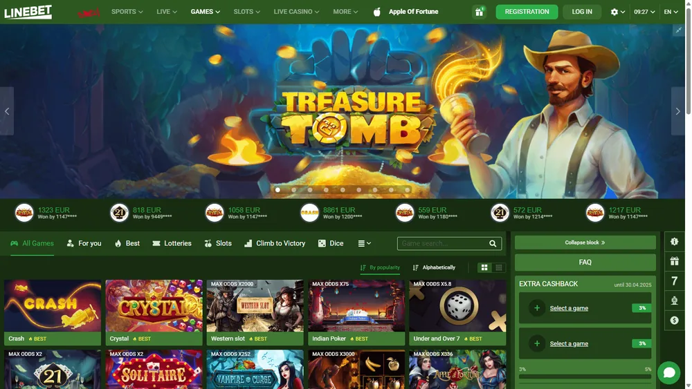 Galería de juegos del casino de Linebet